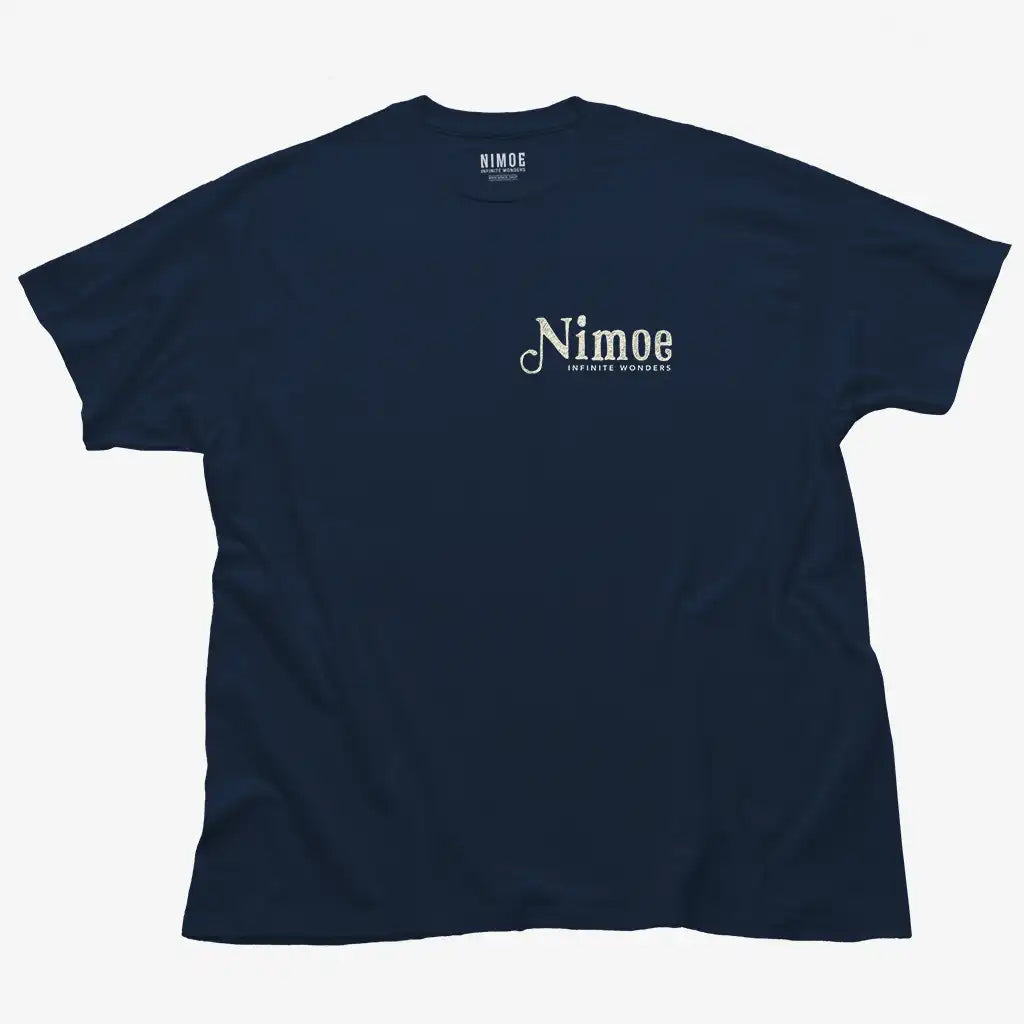 Nimoe N.05 unisex classic t-shirt in navy color displaying Nimoe logo design handmade typography design.