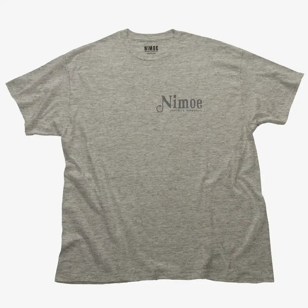 Nimoe N.05 unisex classic t-shirt in sport grey color displaying Nimoe logo design handmade typography design.