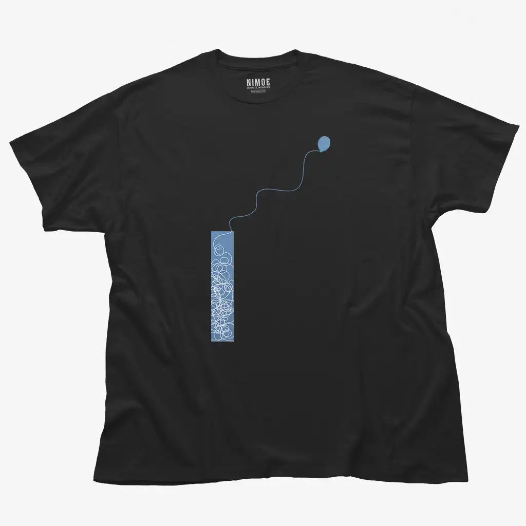 Balloon unisex classic t-shirt in black color displaying abstract drawing.