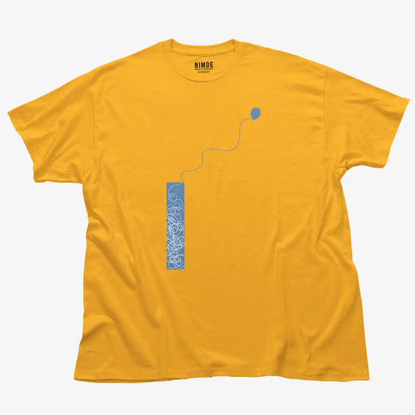 Balloon unisex classic t-shirt in gold color displaying abstract drawing.