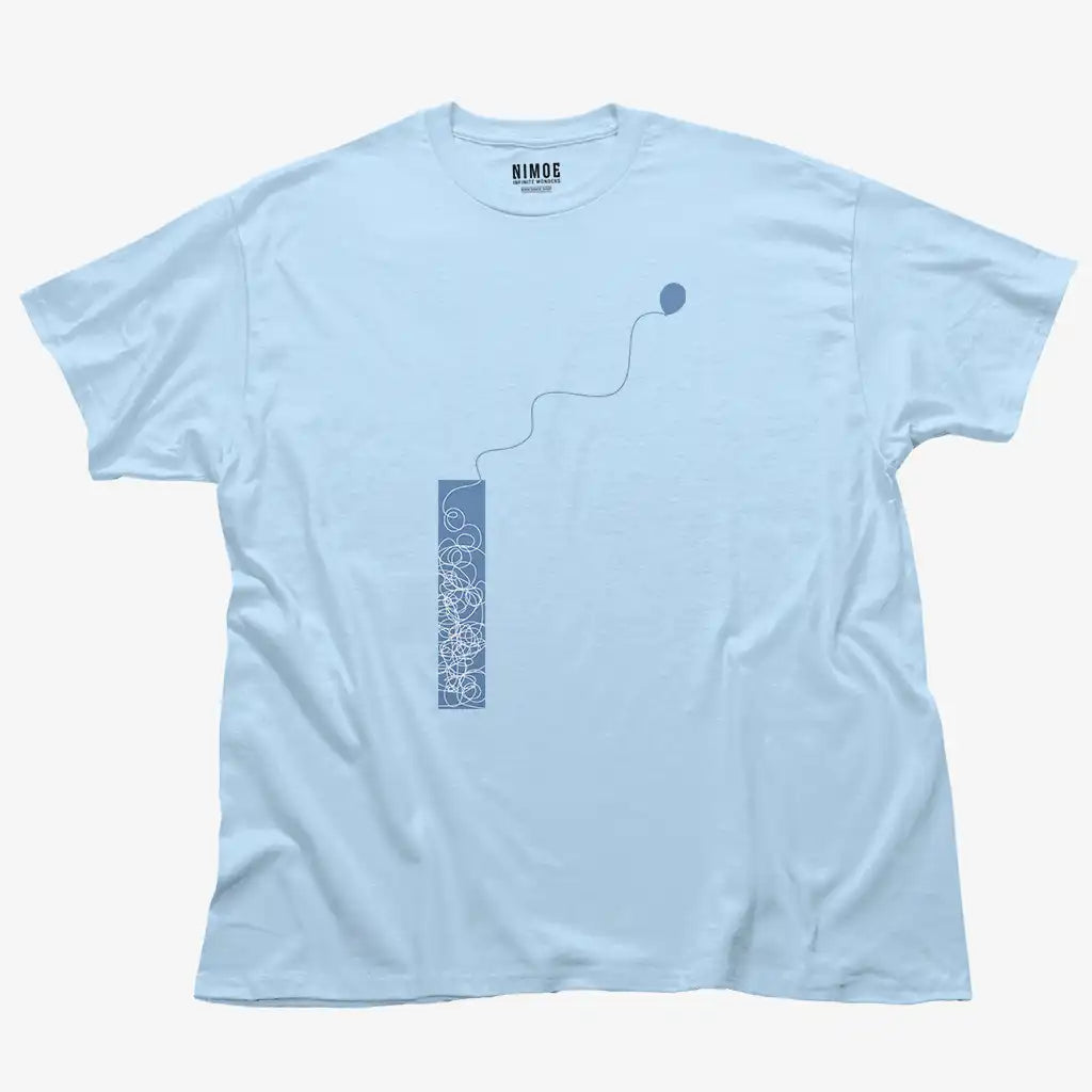Balloon unisex classic t-shirt in light blue color displaying abstract drawing.