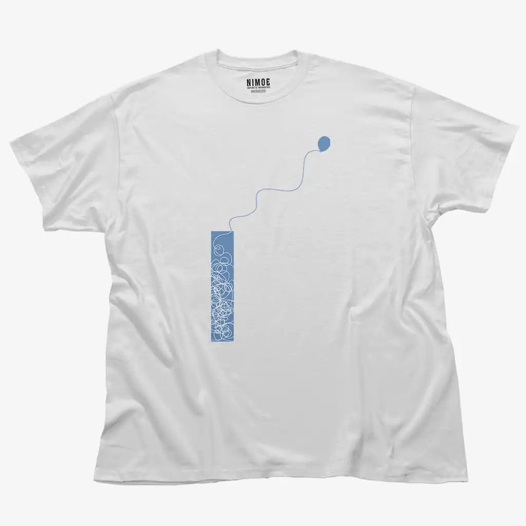 Balloon unisex classic t-shirt in white color displaying abstract drawing.