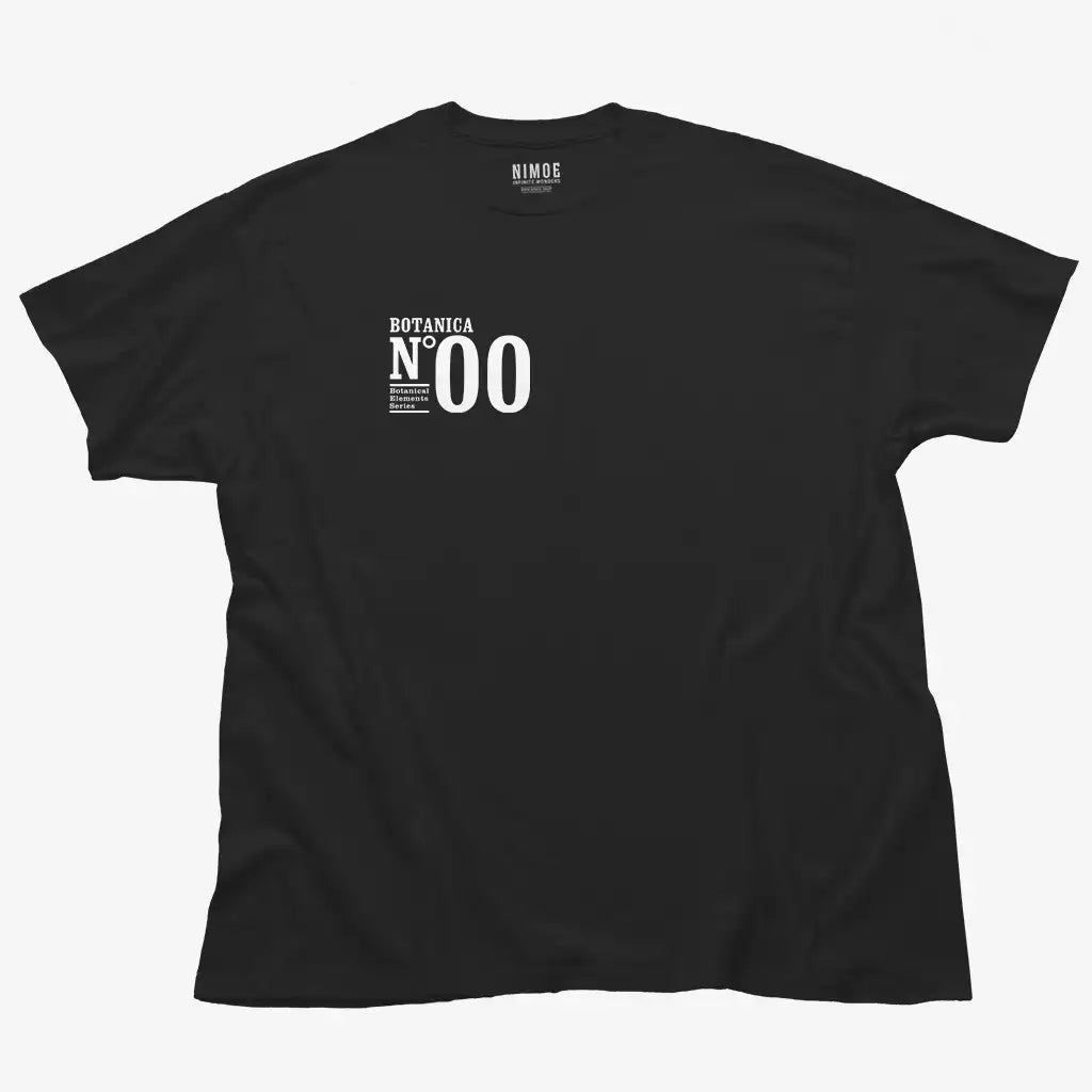 Botanica N.00 unisex classic t-shirt in black color displaying typography design.