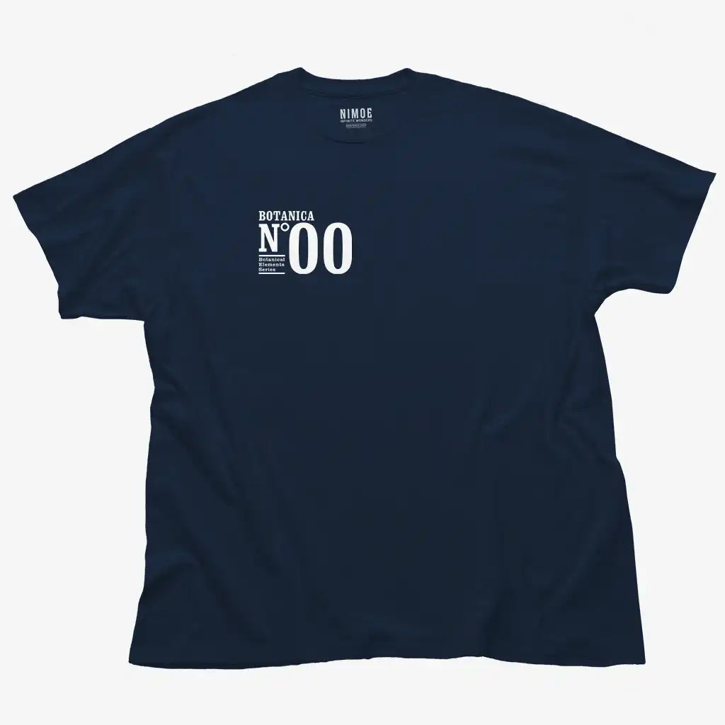 Botanica N.00 unisex classic t-shirt in navy color displaying typography design.