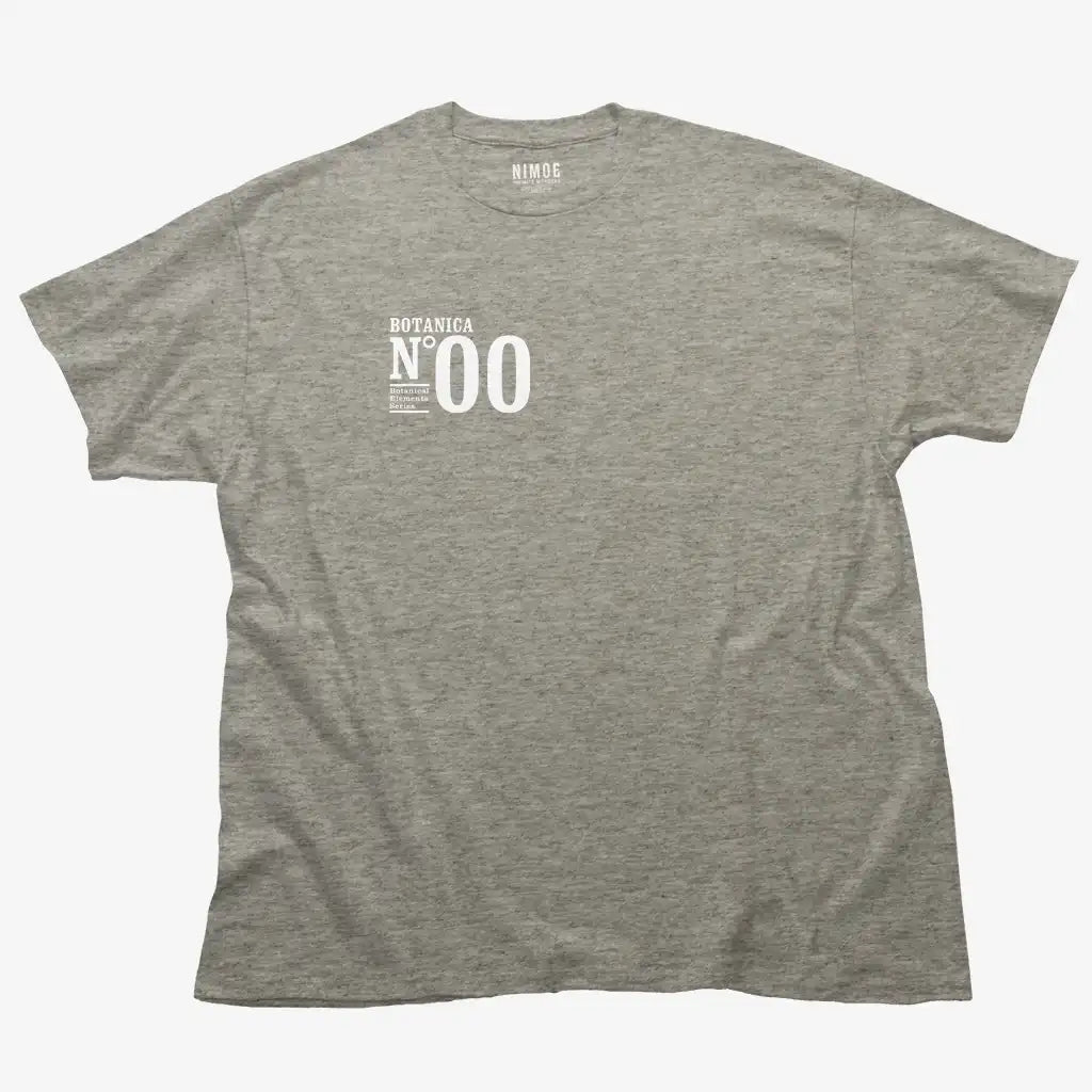 Botanica N.00 unisex classic t-shirt in sport gray color displaying typography design.