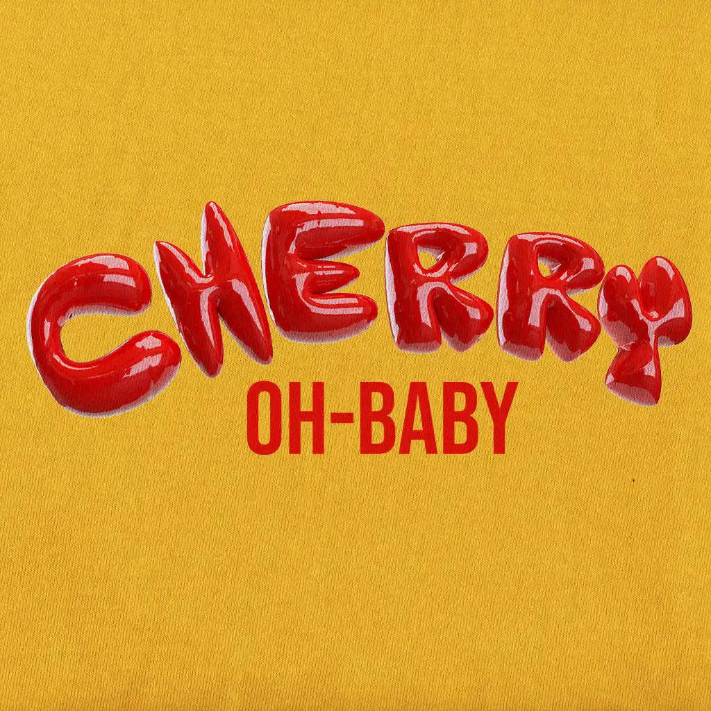 Design of Cherry oh baby displaying 3d bubble letters photorealistic design.