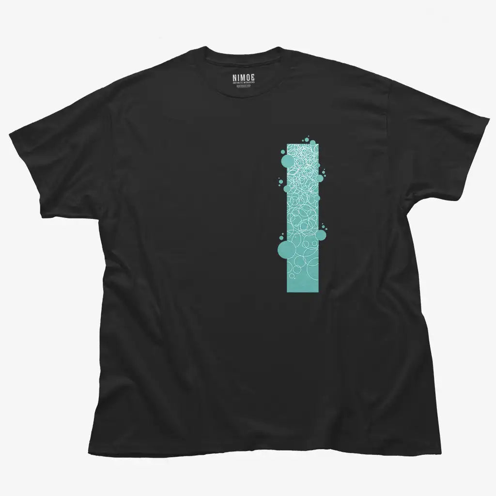 Circle unisex classic t-shirt in black color displaying abstract drawing.