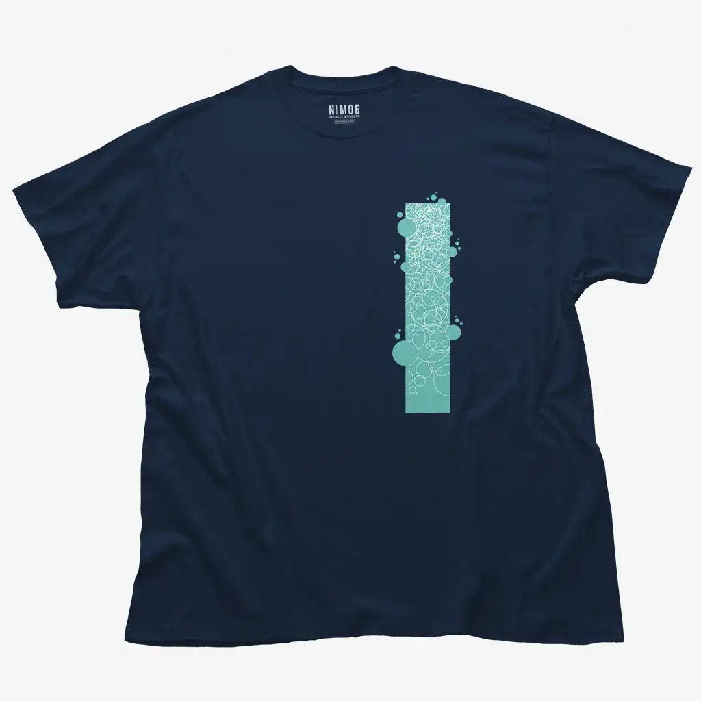 Circle unisex classic t-shirt in navy color displaying abstract drawing.