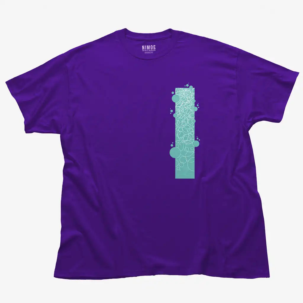 Circle unisex classic t-shirt in purple color displaying abstract drawing.