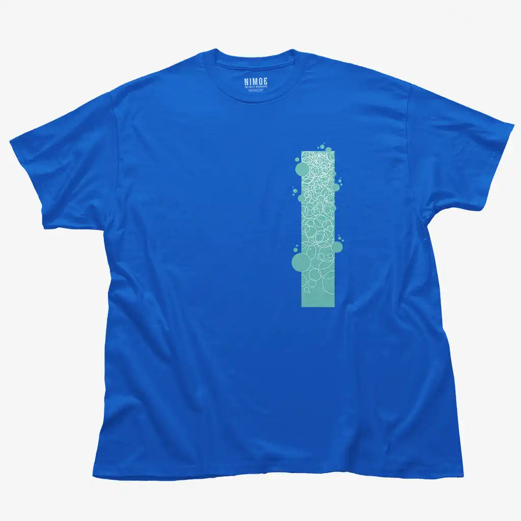 Circle unisex classic t-shirt in royal color displaying abstract drawing.