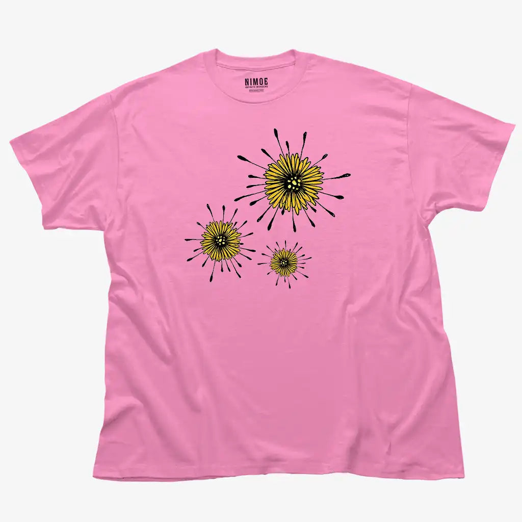 Flowers unisex classic t-shirt in azalea color displaying flower handmade design.