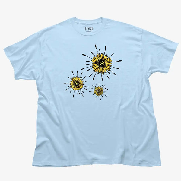 Flowers unisex classic t-shirt in light blue  color displaying flower handmade design.