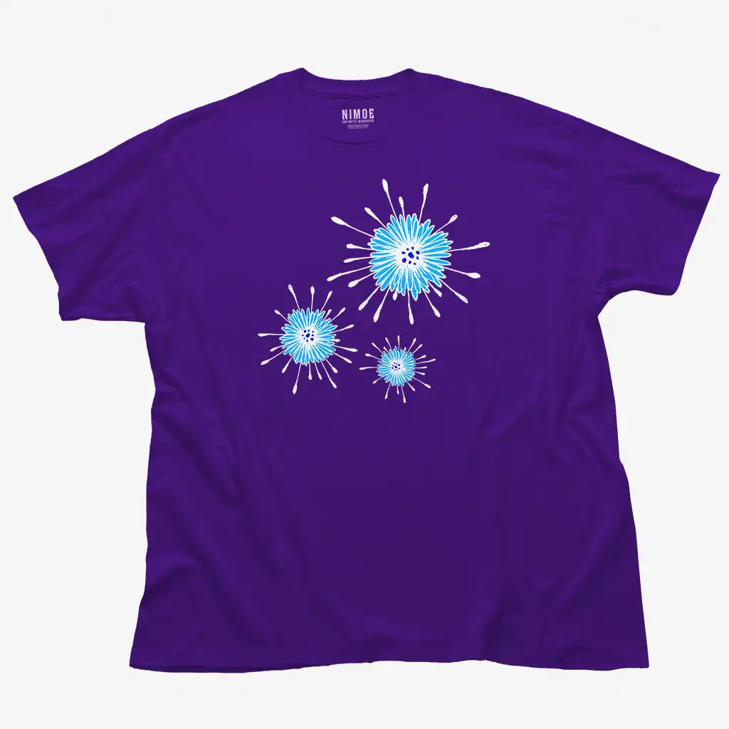 Flowers unisex classic t-shirt in purple color displaying flower handmade design.