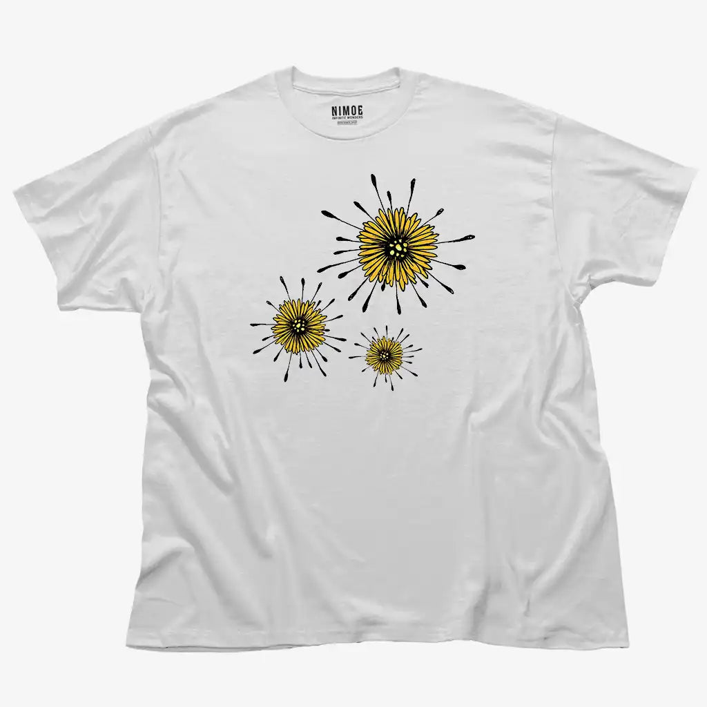 Flowers unisex classic t-shirt in white color displaying flower handmade design.
