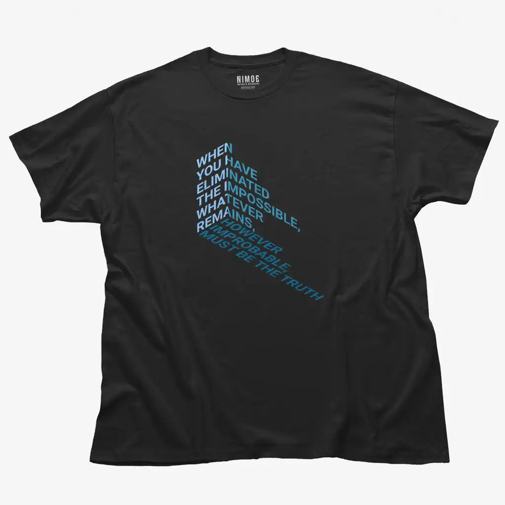 Impossible unisex classic t-shirt in black color displaying isometric typography design.