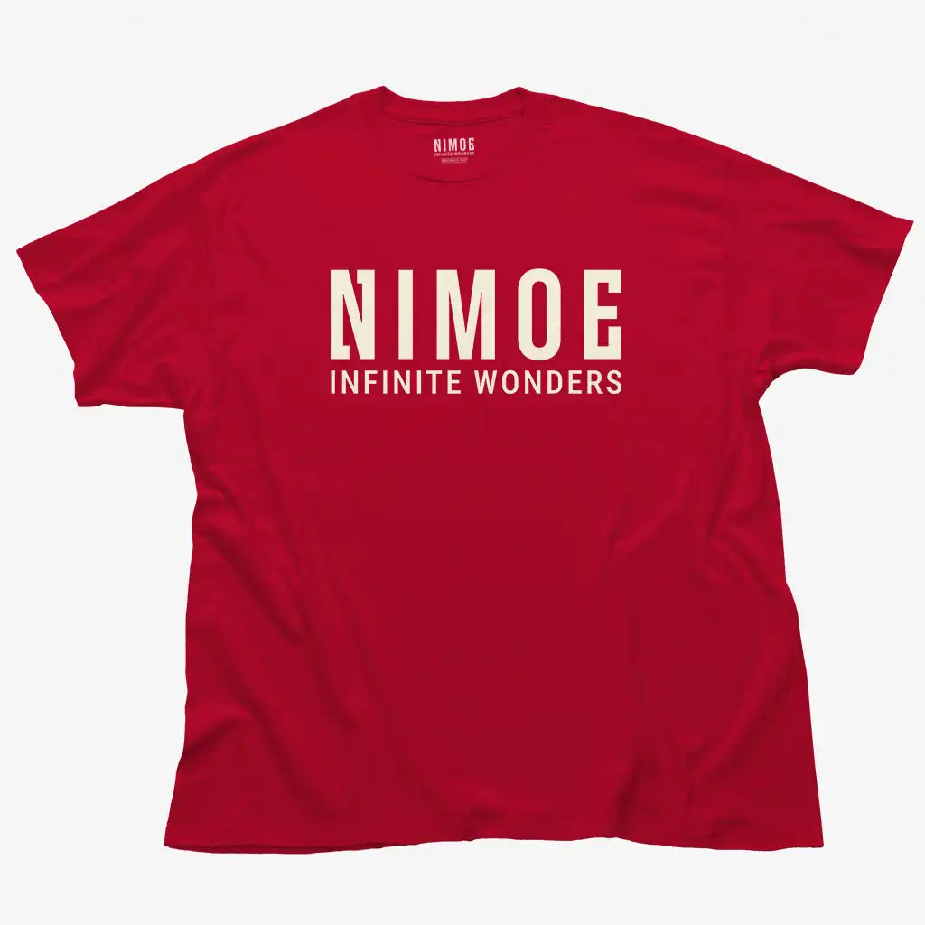 Nimoe N.00 unisex classic t-shirt in red color displaying Nimoe logo design.