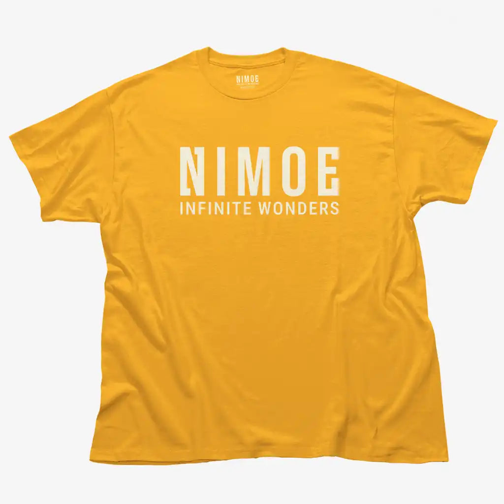 Nimoe N.00 unisex classic t-shirt in gold color displaying Nimoe logo design.