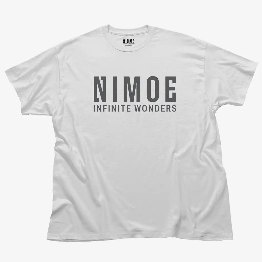 Nimoe N.00 unisex classic t-shirt in white color displaying Nimoe logo design.