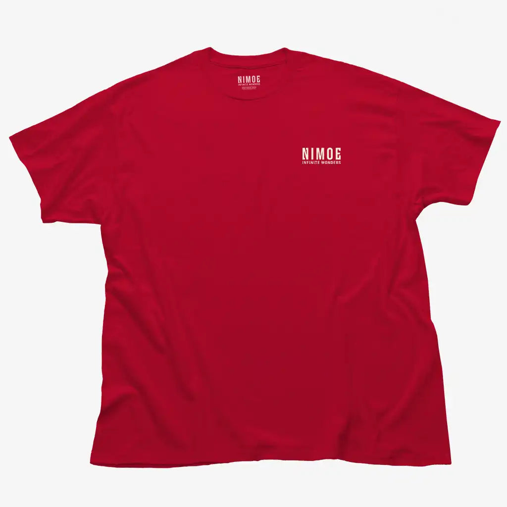 Nimoe N.01 unisex classic t-shirt in red color displaying Nimoe logo design.