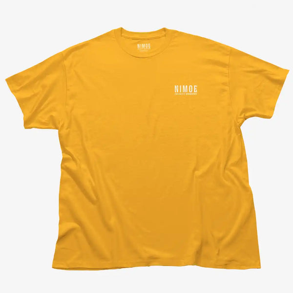 Nimoe N.01 unisex classic t-shirt in gold color displaying Nimoe logo design.