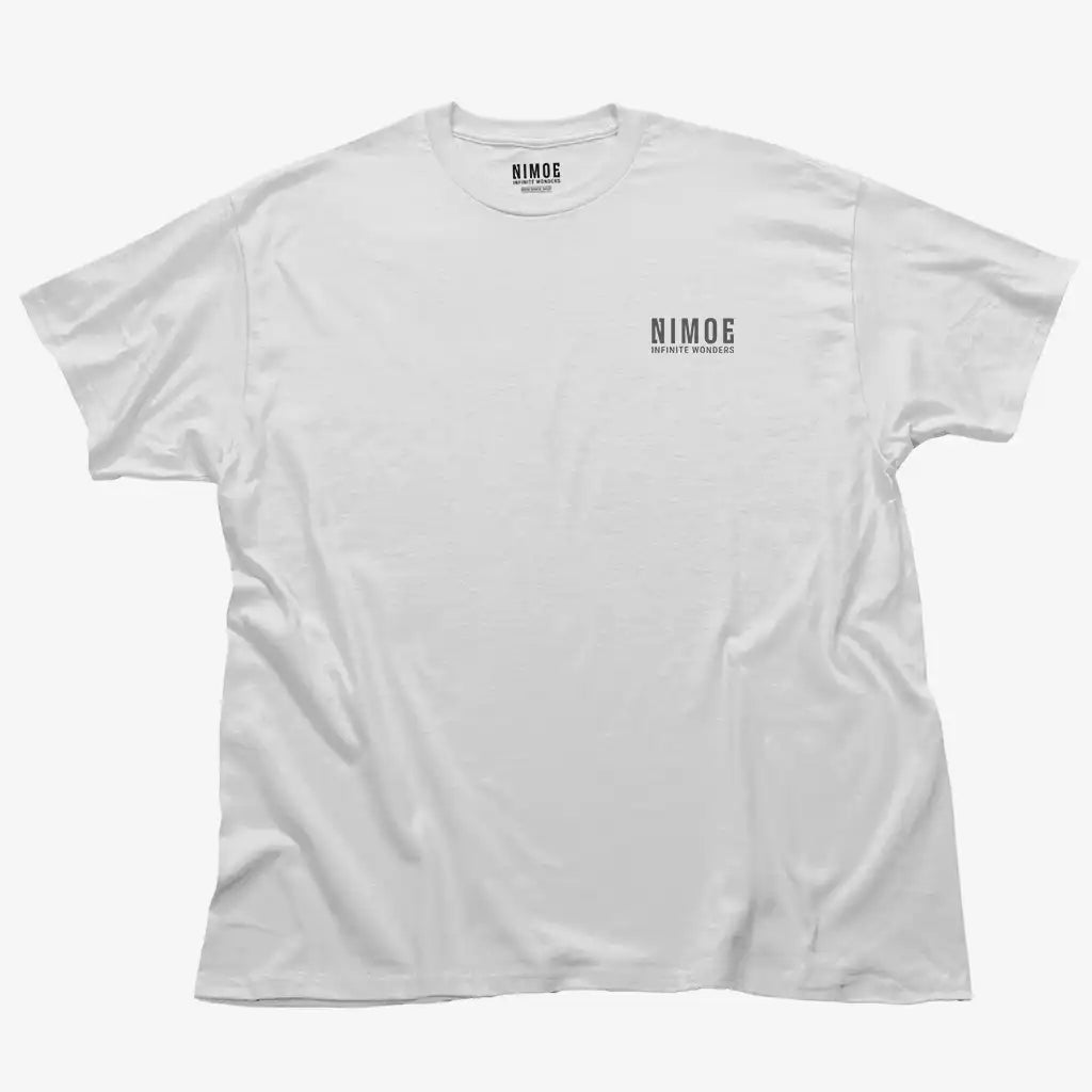 Nimoe N.01 unisex classic t-shirt in white color displaying Nimoe logo design.