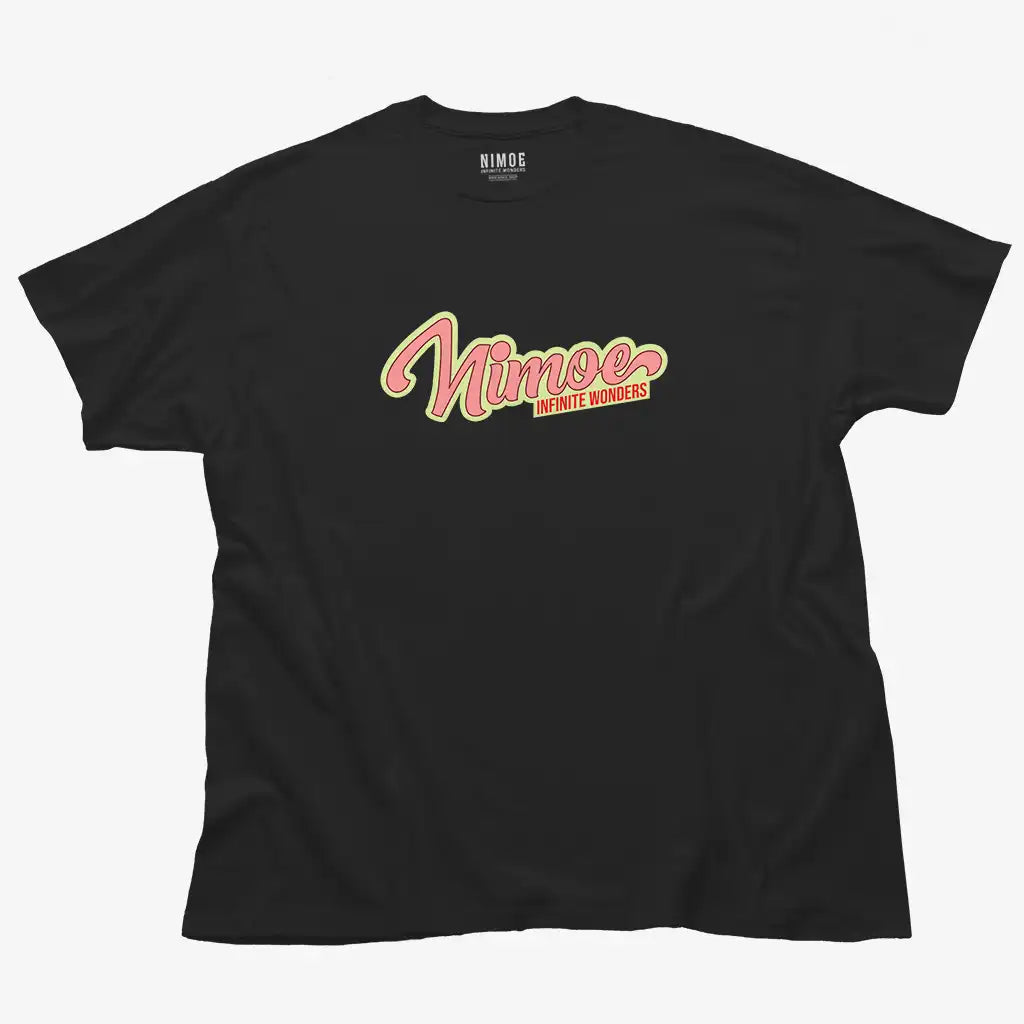 Nimoe N.03 unisex classic t-shirt in black color displaying Nimoe logo design 50's typography design.