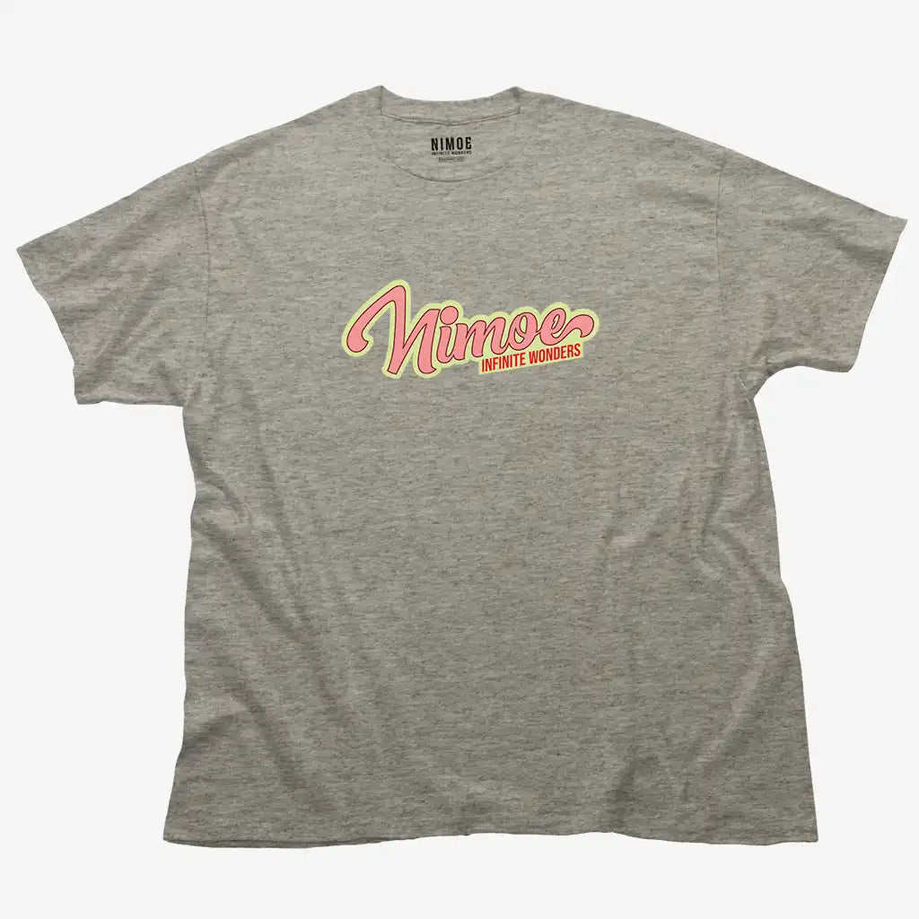 Nimoe N.03 unisex classic t-shirt in sport gray color displaying Nimoe logo design 50's typography design.