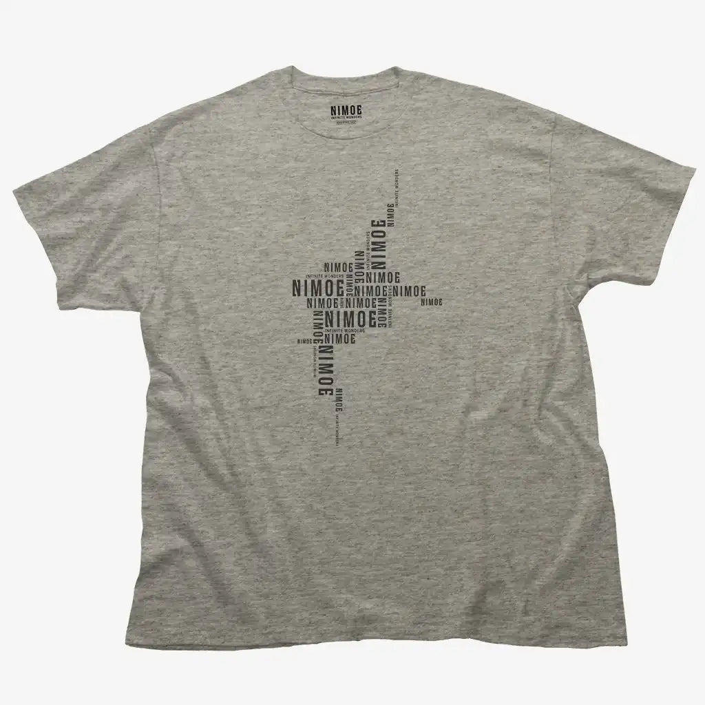 Nimoe N.04 unisex classic t-shirt in sport gray color displaying Nimoe logo design deconstructed pattern.