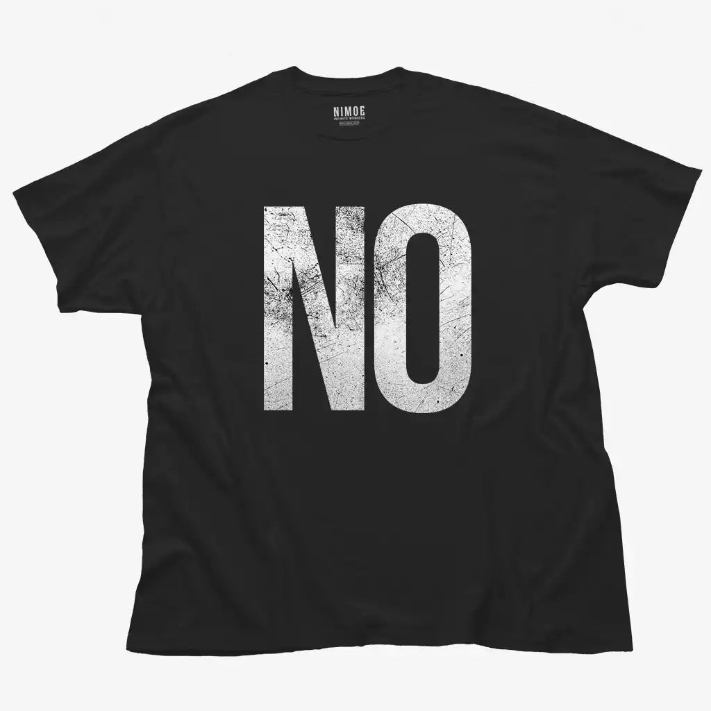 No unisex classic t-shirt in black color displaying typography design textured typography design.