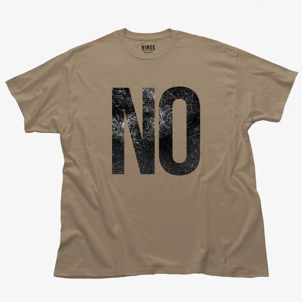 No unisex classic t-shirt in brown savana color displaying typography design textured typography design.