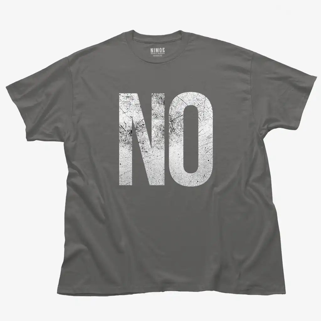 No unisex classic t-shirt in charcoal color displaying typography design textured typography design.