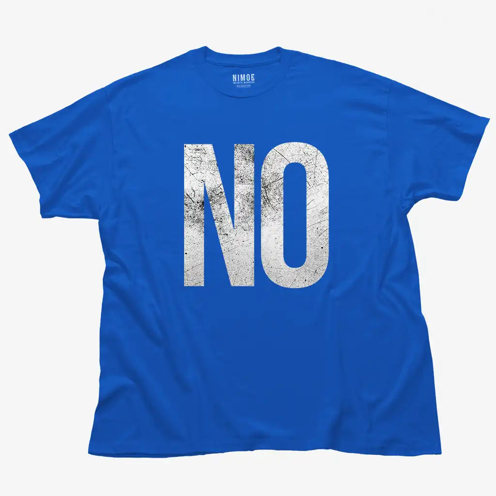 No unisex classic t-shirt in royal color displaying typography design textured typography design.