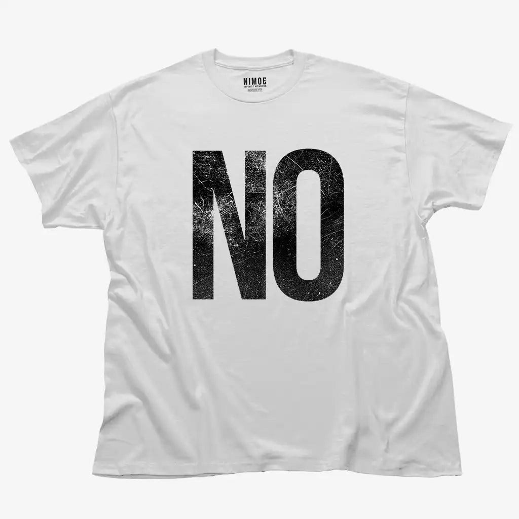 No unisex classic t-shirt in white color displaying typography design textured typography design.