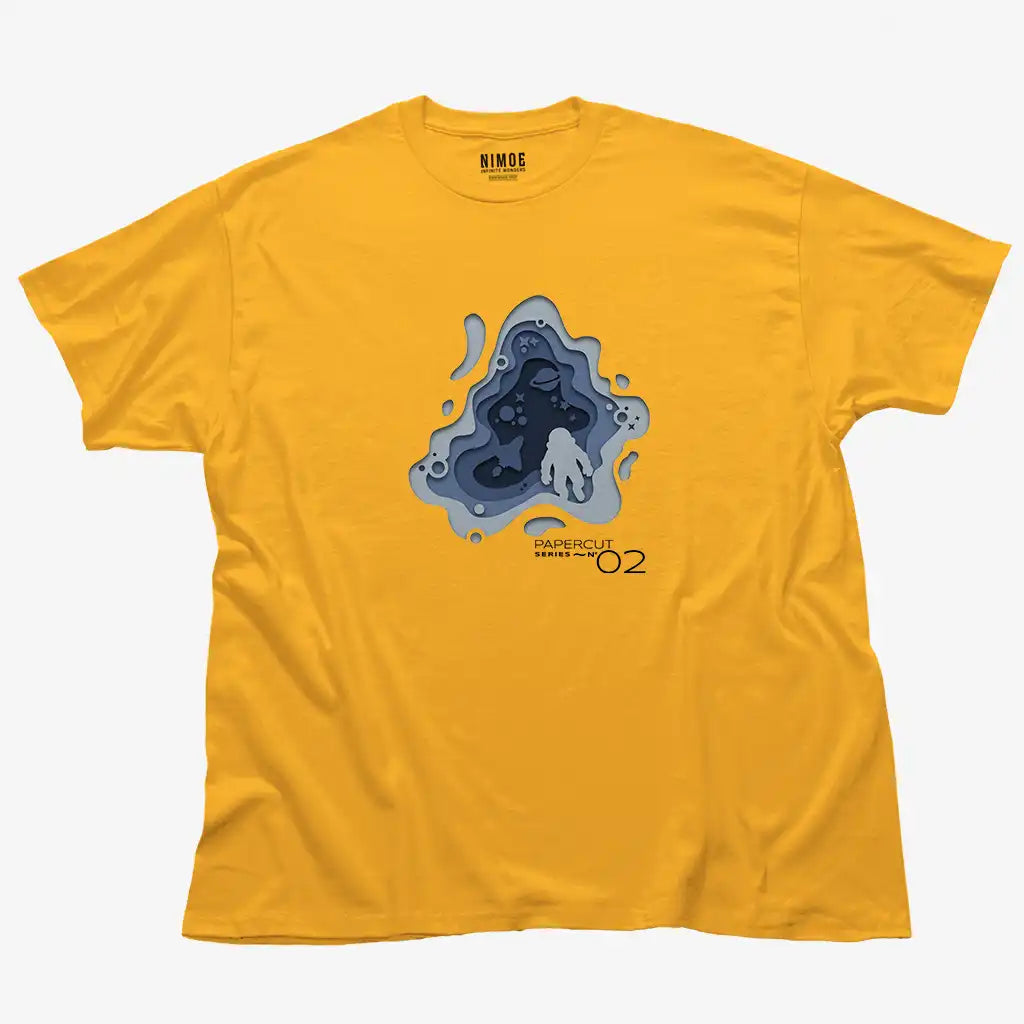 Papercut N.02 unisex classic t-shirt in gold color displaying papercut illustration design.