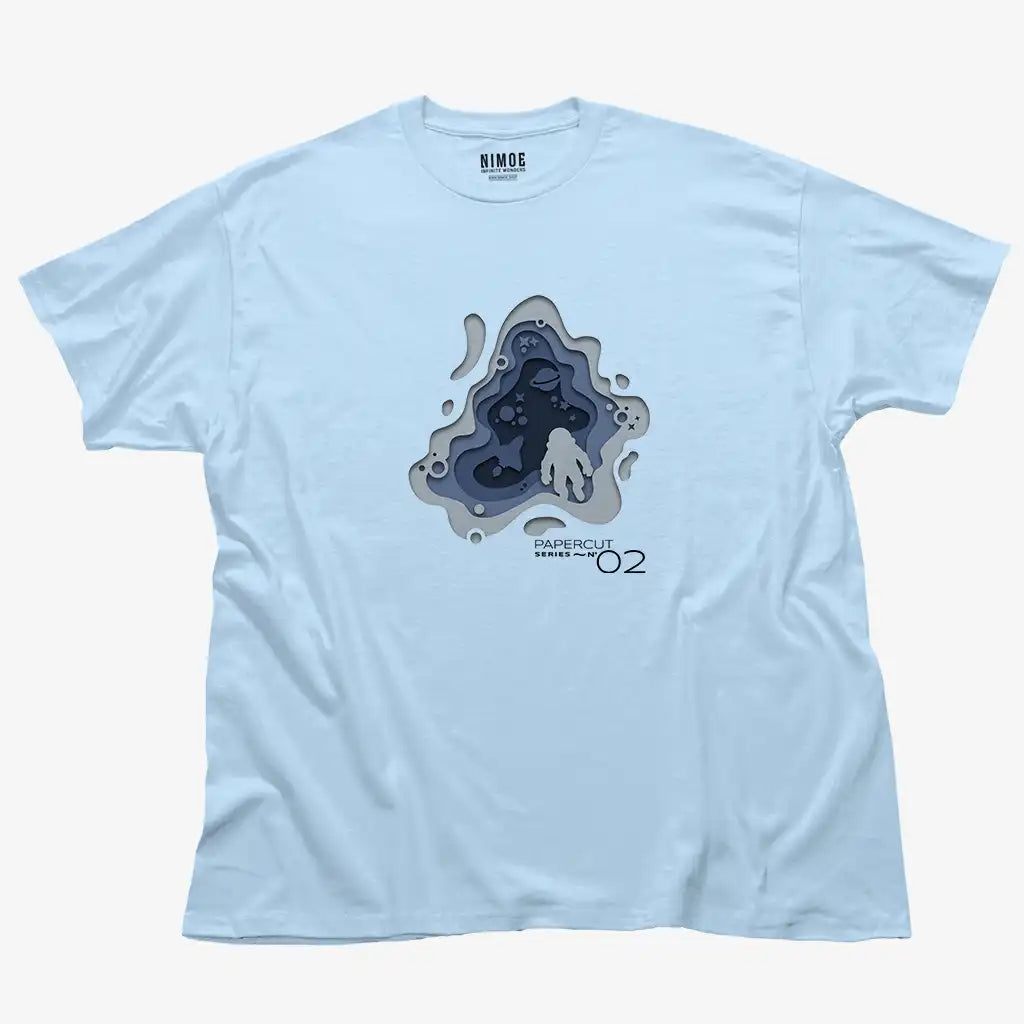 Papercut N.02 unisex classic t-shirt in light blue color displaying papercut illustration design.
