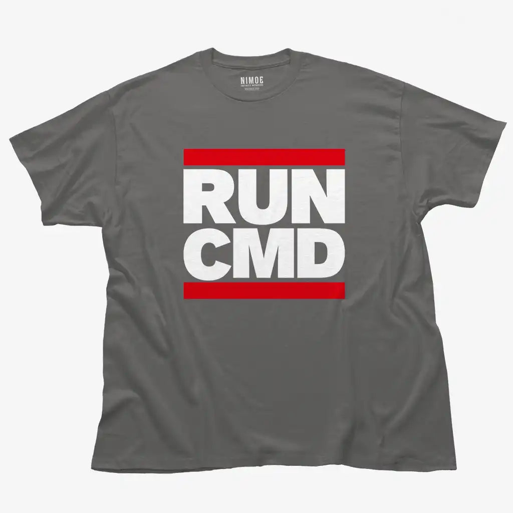 Run cmd unisex classic t-shirt in charcoal color displaying typography design.