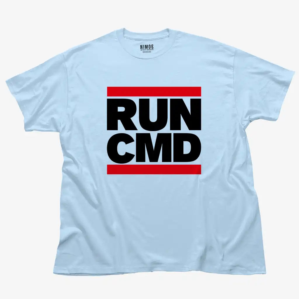 Run cmd unisex classic t-shirt in light blue color displaying typography design.