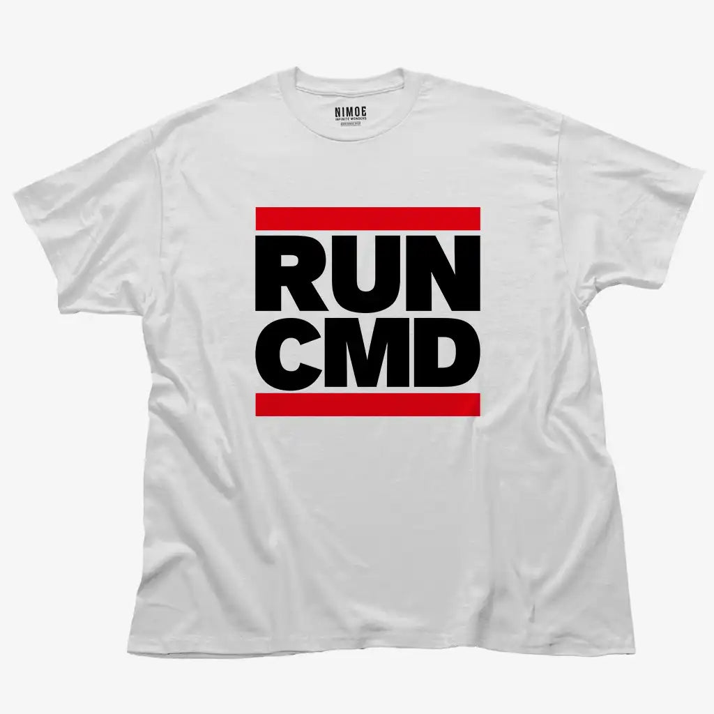 Run cmd unisex classic t-shirt in white color displaying typography design.