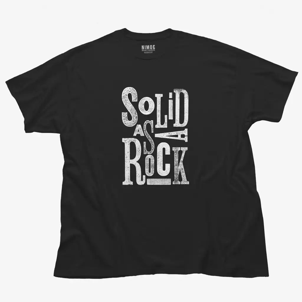 Solid as a rock unisex classic t-shirt in black color displaying typography design stamp texture.