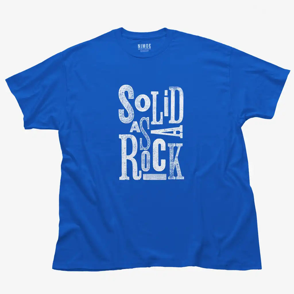 Solid as a rock unisex classic t-shirt in royal color displaying typography design stamp texture.