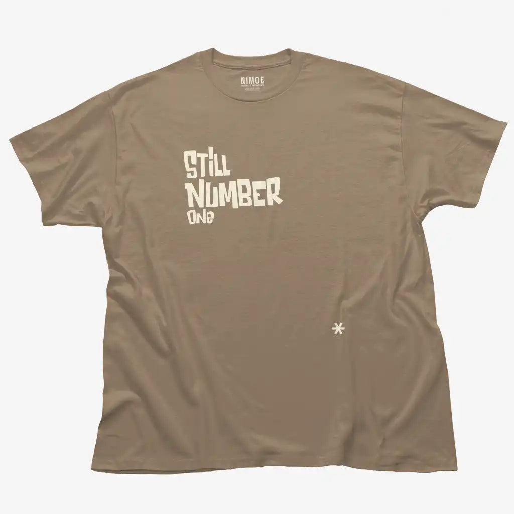 Still number one unisex classic t-shirt in brown savana color displaying handcrafted letter design.