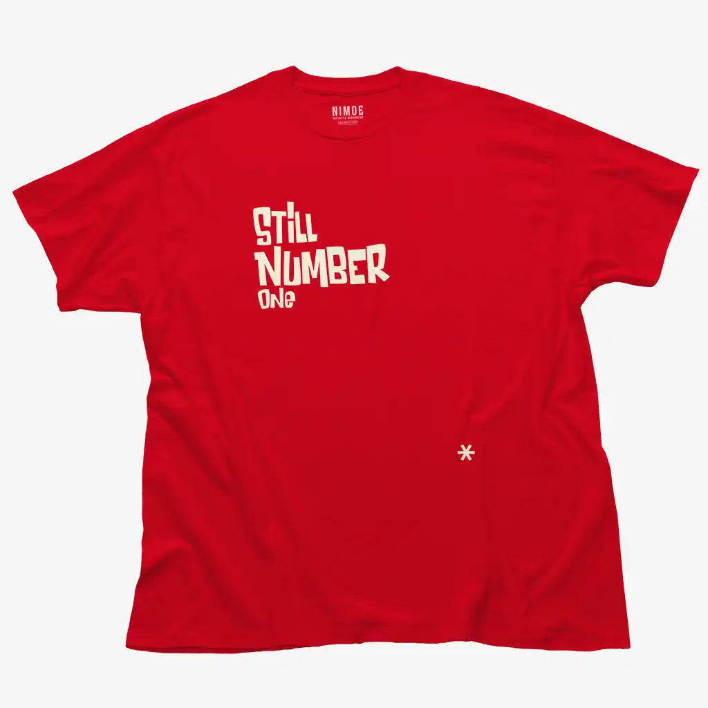 Still number one unisex classic t-shirt in red color displaying handcrafted letter design.